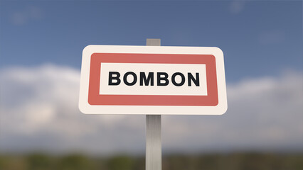 City sign of Bombon. Entrance of the town of Bombon in, Seine-et-Marne, France