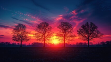 Sunset silhouette of trees against a vibrant sky