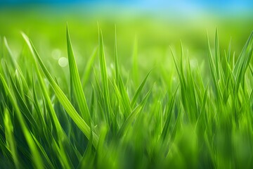 Fototapeta na wymiar Beautiful green grass under blue skies