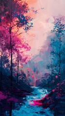 Abstract colorful forest painting