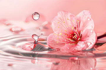 Reflection of a wet pink blossom.