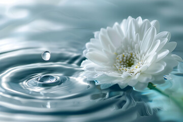 Naklejka na ściany i meble Serene daisy with droplets and ripples.
