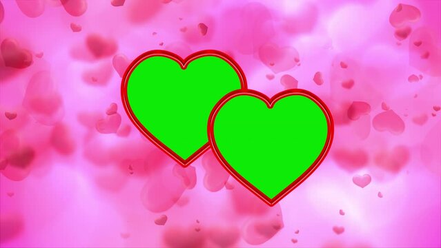 Empty hearts photo frame motion graphics with pink hearts background