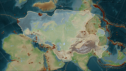Earthquakes around the Eurasian plate on the map