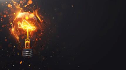 creativity startup business ideas concept with glow light bulb on black background tungsten light bulb lit on black background. - obrazy, fototapety, plakaty