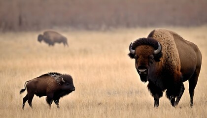 A Bison With A Lone Porcupine Upscaled 2 - obrazy, fototapety, plakaty