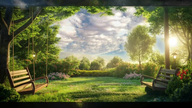 sunset in the park, seamless looping 4k animation video background 