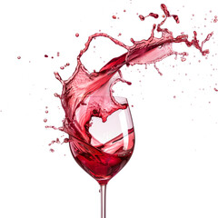 Bright splash of red wine in a glass on a white background,