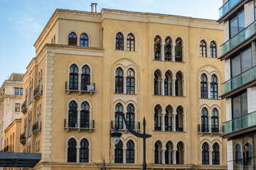 Fototapeta na wymiar Buildings in area of Beirut Souks shopping manll in Beirut capital city, Lebanon