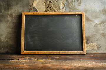 wooden blank chalk board on table, wooden frame mockup