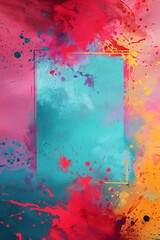 Fototapeta premium Holi Festival Background Concept - Colorful Painting Featuring Blue Square