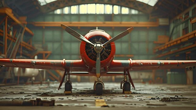 Aircraft animation: Plane animation depicts parked aircraft in hangar.