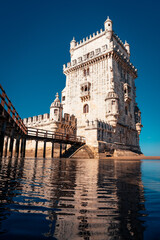 Fototapeta na wymiar Belem tower at the bank of Tejo River in Lisbon, Portugal