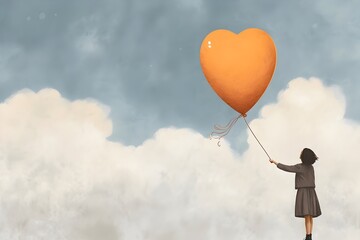 A woman letting go of a symbolic heart-shaped balloon, depicting the release of grief and the recognition of loss, while embarking on a journey towards healing and remembrance - 763246164