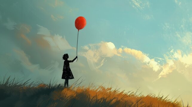 A woman releasing a symbolic balloon into the sky, a gesture that signifies the acknowledgment of loss, the expression of grief, and the beginning of the healing process