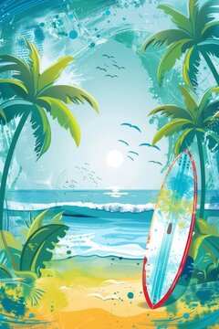 Surfboard Painting Resting on Beach