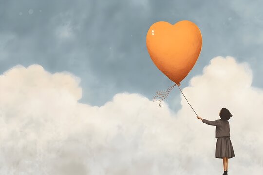 A woman letting go of a symbolic heart-shaped balloon, depicting the release of grief and the recognition of loss, while embarking on a journey towards healing and remembrance