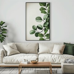 Mockup frame, modern living room home, nature-friendly interior, 3d render