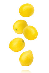 Lemon flying isolated on white background.