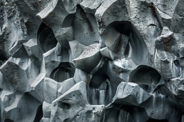 Textured surface and patterns of natural basalt formations, showcasing geological beauty