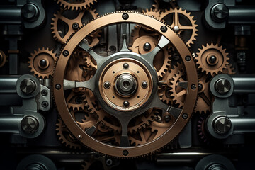 Mechanism, gears and cogs at work. Industrial machinery