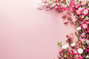 Naklejka na ściany i meble Pink and White Flowers on Pink Background