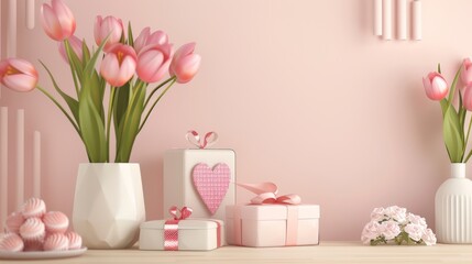 Table With Pink Flower Vases