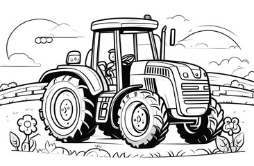 cartoon farm tractor - isolated coloring page - illustration for children 