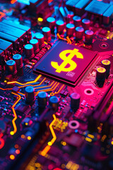 Making money from chip, dollar sign on motherboard