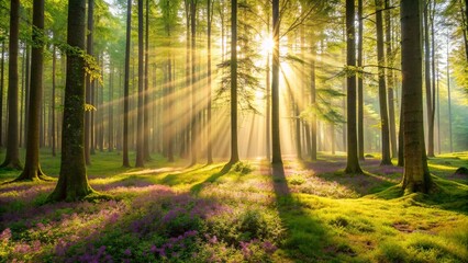 Fototapeta na wymiar silent-forest-in-spring-with-beautiful-bright-sun