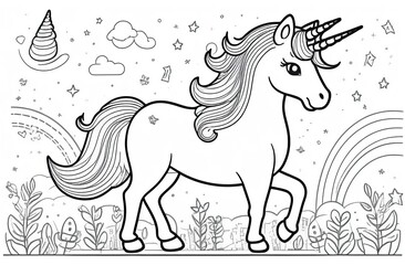 Obraz na płótnie Canvas Cute unicorn line. illustration for coloring book