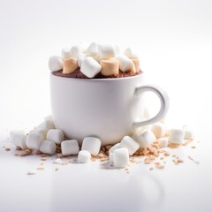 Fototapeta na wymiar A white mug overflowing with marshmallows and hot chocolate, perfect for culinary presentations or cozy lifestyle imagery.