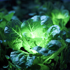 A curious botanist breeds a new type of vegetable that glows in the dark revolutionizing nighttime farming - obrazy, fototapety, plakaty
