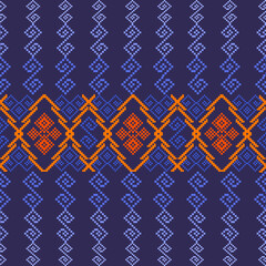 seamless pattern with shapes, traditional thai fabric, Fabric patterns, clothing, Thai ethnic sarongs Cross-stitch style in the Pixel Seamless Vector format, using geometric shapes arranged in various - obrazy, fototapety, plakaty