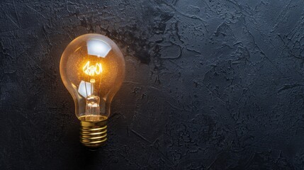 creativity startup business ideas concept with glow light bulb on black background tungsten light bulb lit on black background.