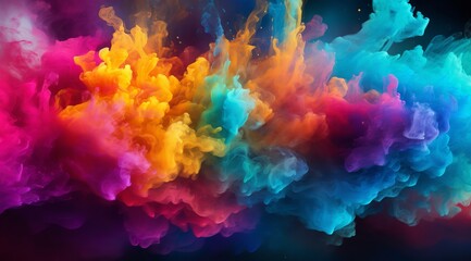 Happy Holi: Colorful Powder Explosion in the Air with Vibrant Background - obrazy, fototapety, plakaty