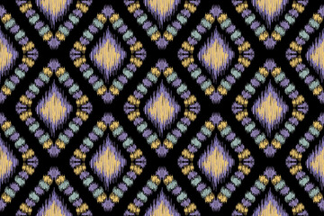 Geometric ethnic ikat seamless pattern traditional design for background, carpet, wallpaper, clothing, wrapping, fabric, vector illustration, embroidery style