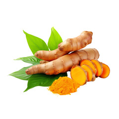turmeric root and powder isolated on transparent or white background, png