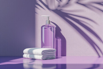 Clean and Modern Soap Bottle and Towels Composition