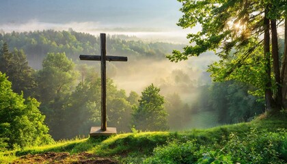 Wooden Cross at the Edge of a Forest