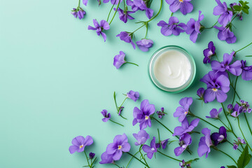 Floral Sanctuary: Cosmetic Cream Jar Amidst Violets