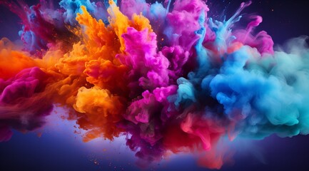 Happy Holi: Colorful Powder Explosion in the Air with Vibrant Background - obrazy, fototapety, plakaty