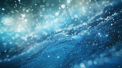 An underwater perspective of blue ocean waves, accentuated with bubbles and beams of light, perfect for serene backgrounds  - obrazy, fototapety, plakaty