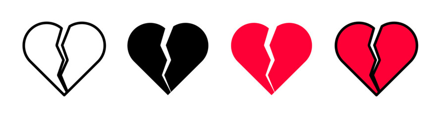 Emotions of a Broken Heart Icons. Symbolizing Heartache and Relationship End. Breakup and Separation Signs