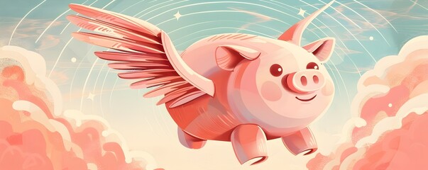 Winged Piggy Bank Soaring Towards Financial Independence and Wealth Accumulation