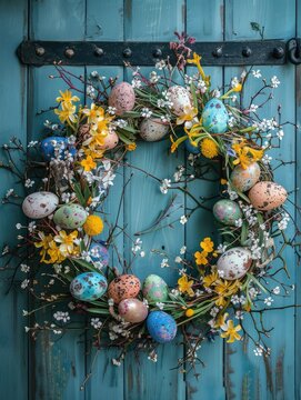 Colorful decorative Easter eggs wreath.