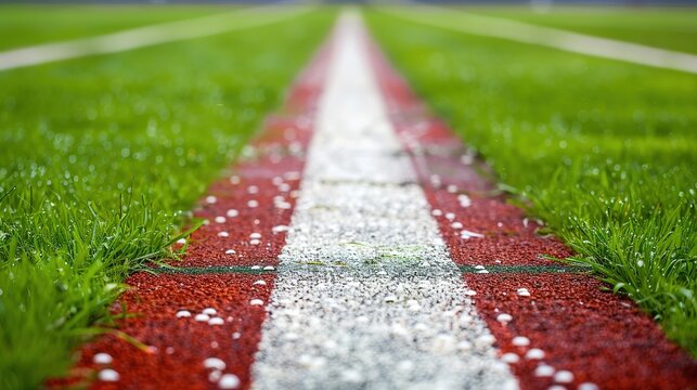 A close-up shot capturing the baseline of a sports field or court in a stadium, setting the stage for intense competitions and sporting events.