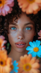 Portrait of a beautiful woman in flowers