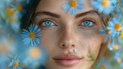 Portrait of a beautiful woman in flowers