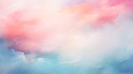 Fototapeta premium The sky displays a blend of blue, pink, and white hues with billowy clouds scattered across. The colors mix harmoniously, creating a serene backdrop for celestial beauty. Banner. Copy space